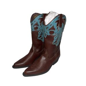 Madden‎ Girl Saddle Brown Pari Blue Sz 7 1/2  M Women's Cowboy